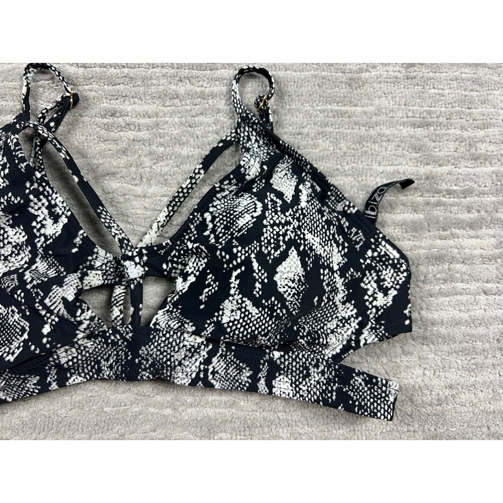 Ibiza Swimwear Bikini Top Womens Small Black White Snakeskin Strappy Caged Print - Picture 3 of 8